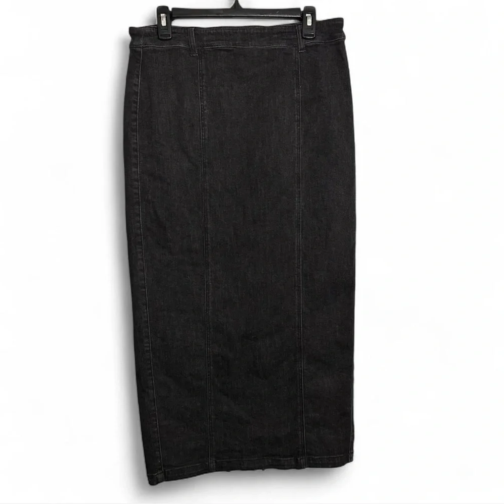 Anthropologie Belle Vere M Black Denim Skirt Back Slit Dark Academia Soft Grunge